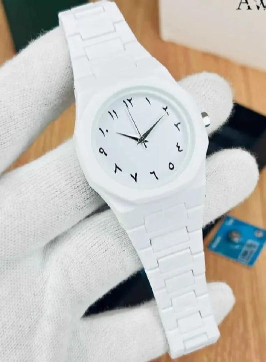 Aura White Wrist Watch – Modern & Elegant